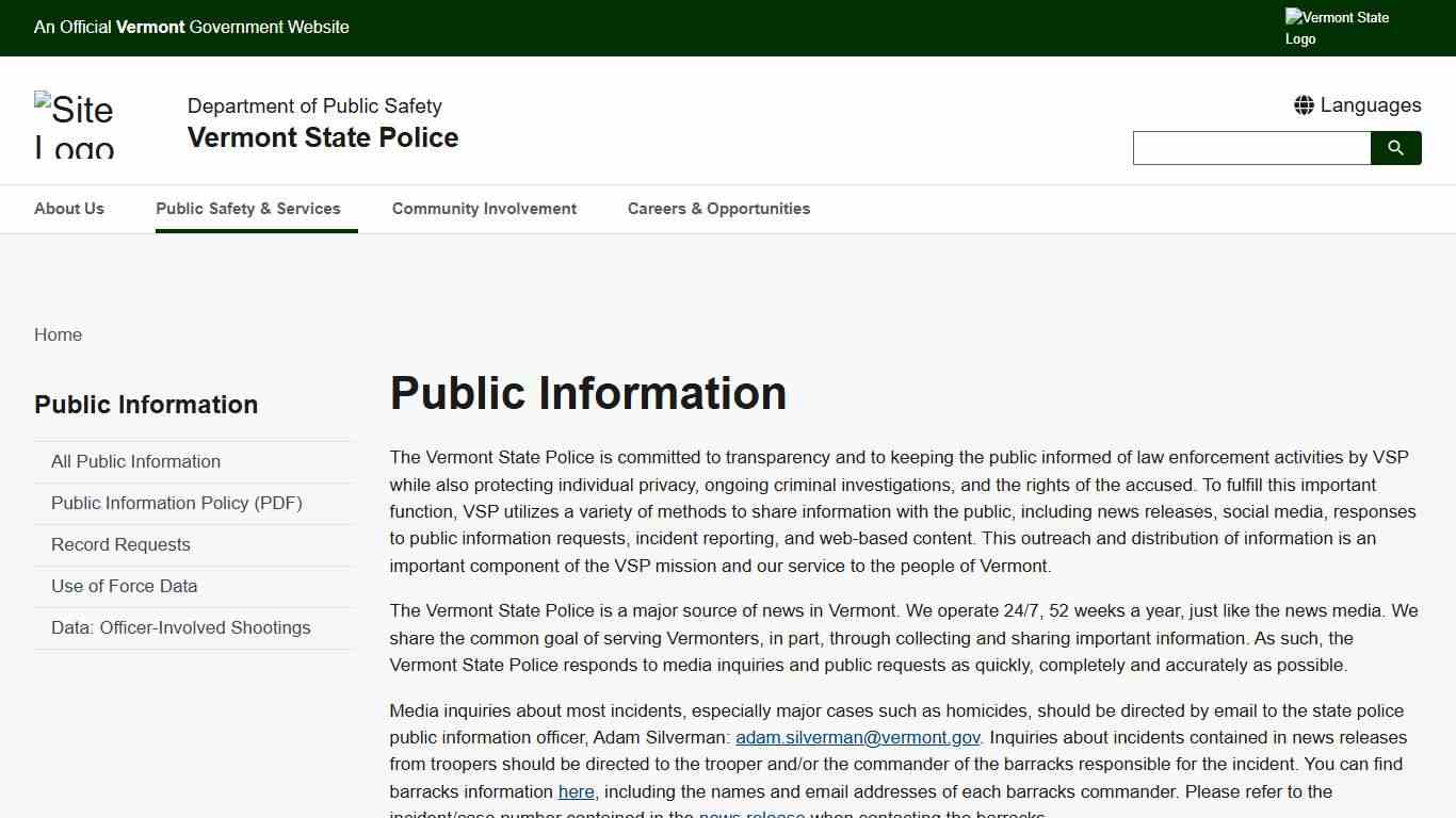Public Information Vermont State Police
